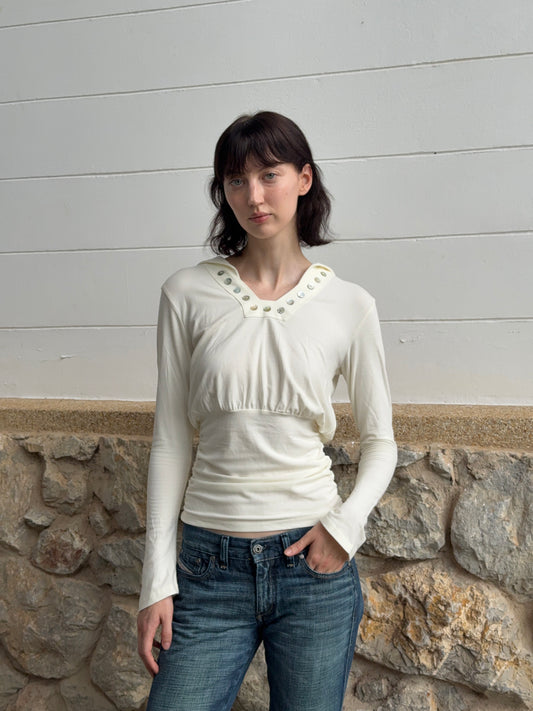 LORA PEARL LINE—MARINE COLLAR BLOUSE