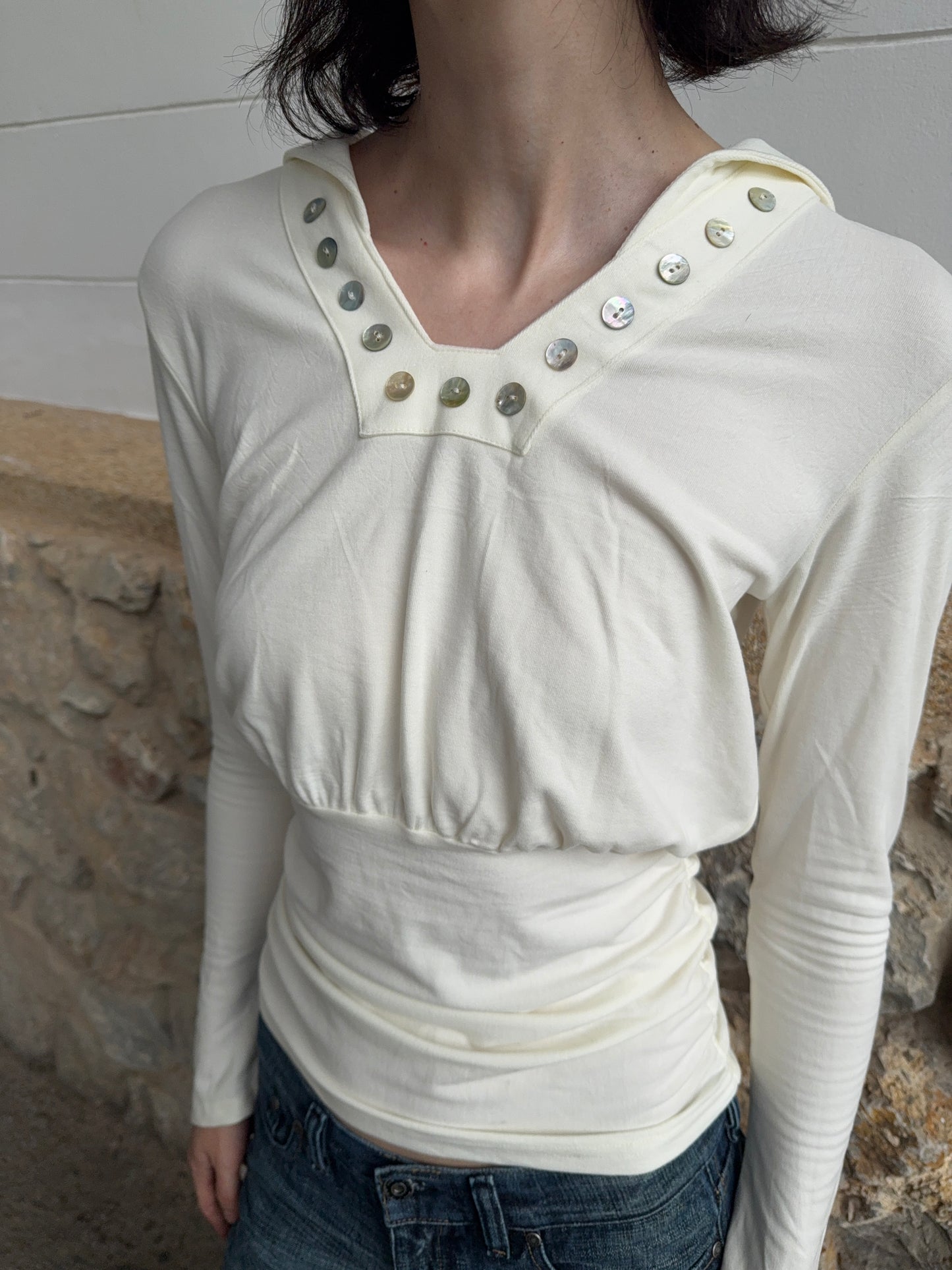 LORA PEARL LINE—MARINE COLLAR BLOUSE