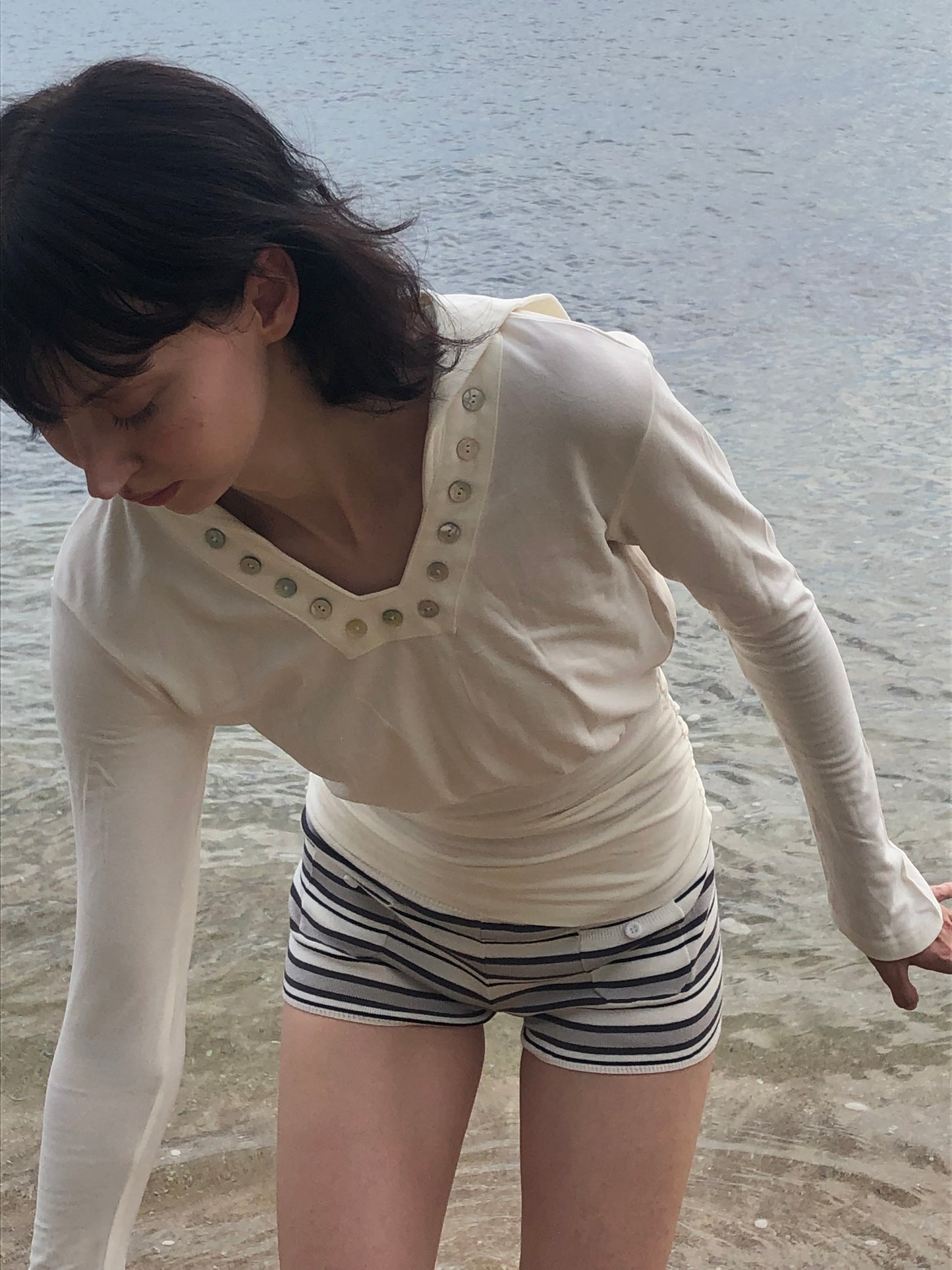 LORA PEARL LINE—MARINE COLLAR BLOUSE