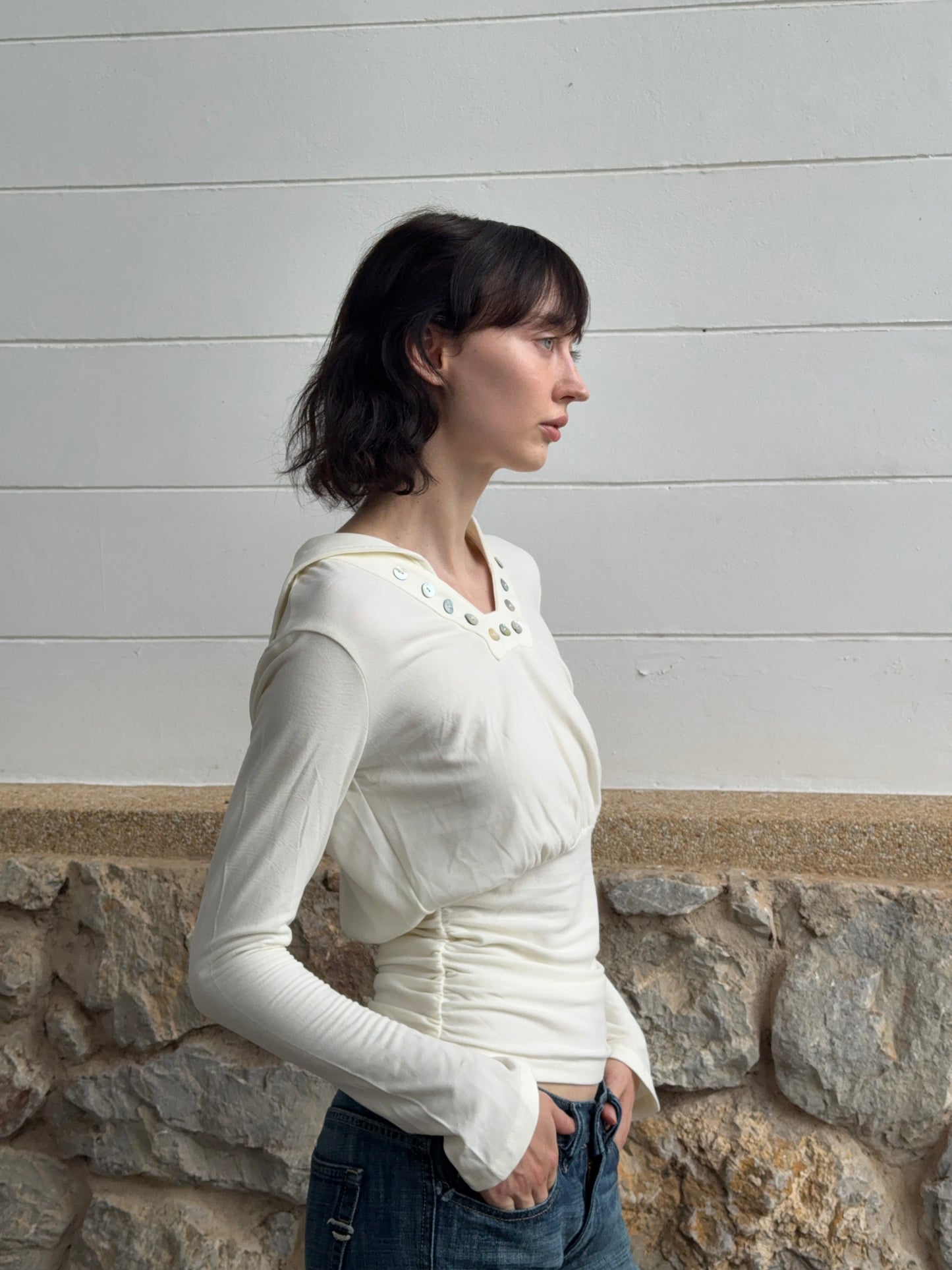 LORA PEARL LINE—MARINE COLLAR BLOUSE