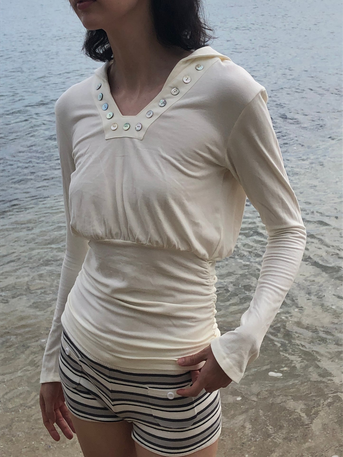 LORA PEARL LINE—MARINE COLLAR BLOUSE
